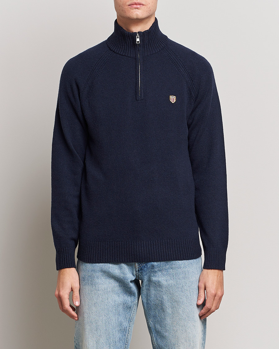 Herren | Pullover | GANT | Banner Shield Lambswool Half Zip Eavning Blue