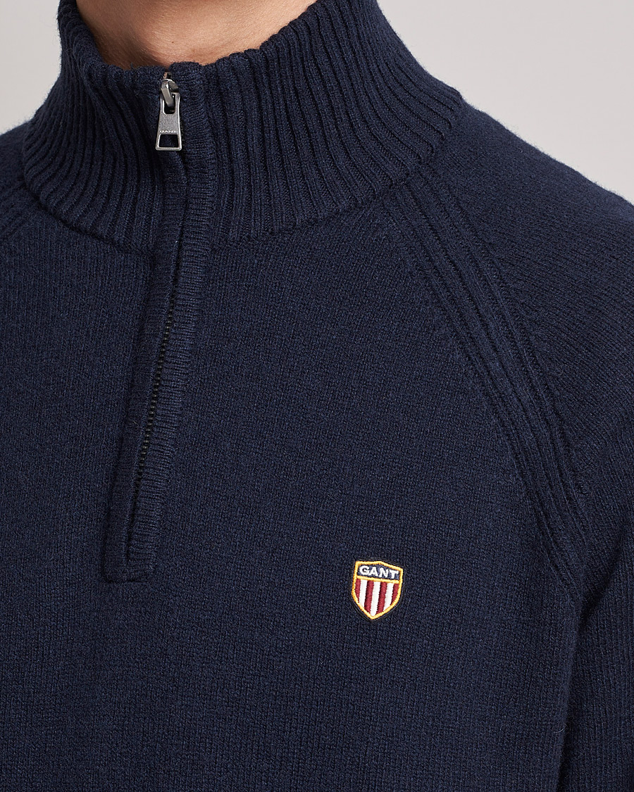 Herren | Pullover | GANT | Banner Shield Lambswool Half Zip Eavning Blue