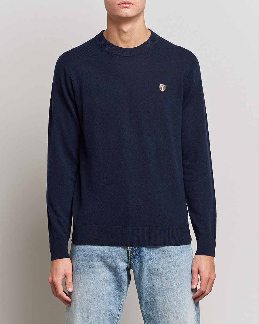 Herren | Pullover | GANT | Banner Shield Lambswool Crew Neck Eavning Blue