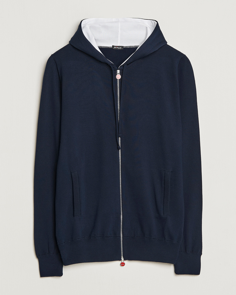 Herren | Pullover | Kiton | Hooded Zip Sweater Navy
