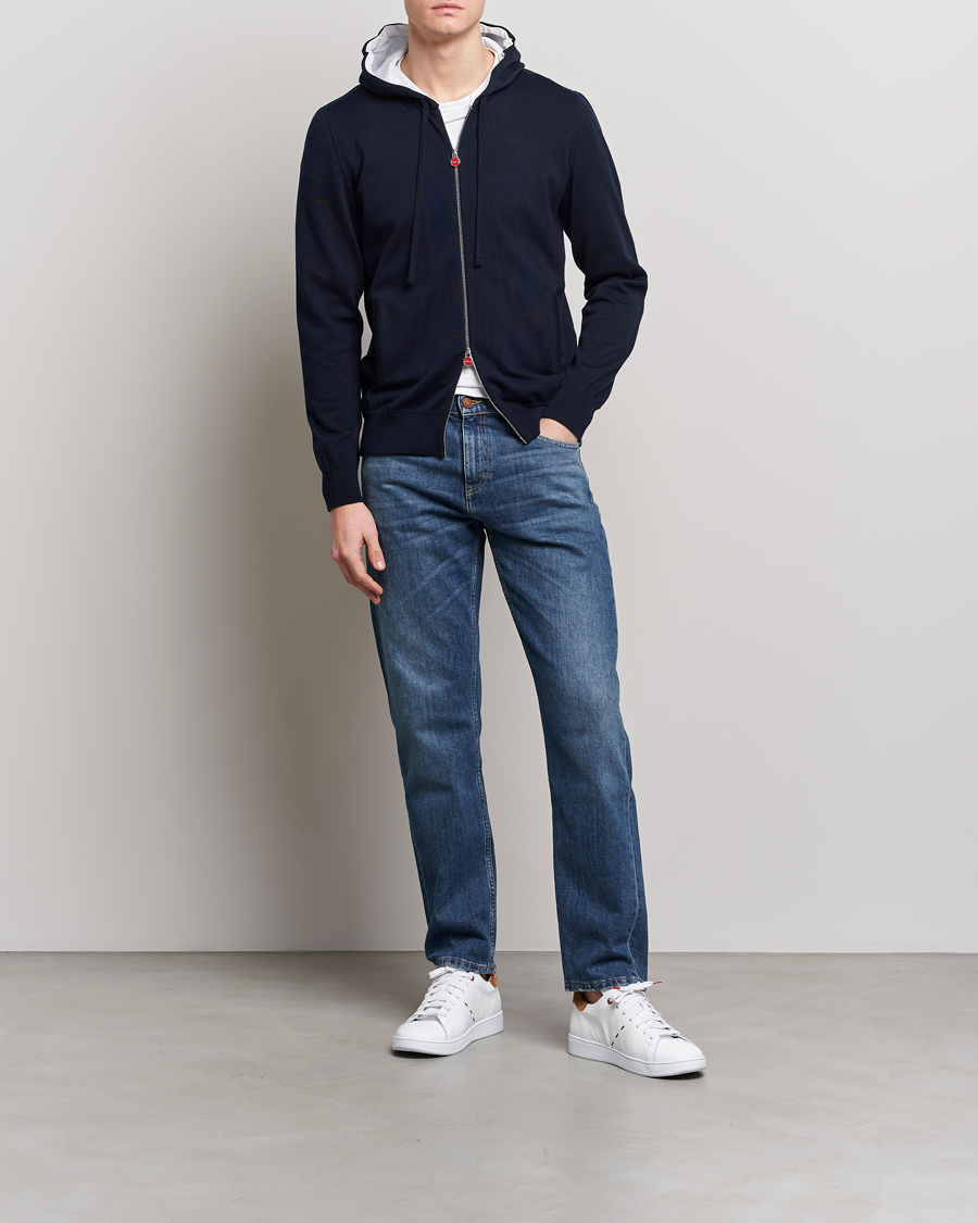 Herren | Pullover | Kiton | Hooded Zip Sweater Navy
