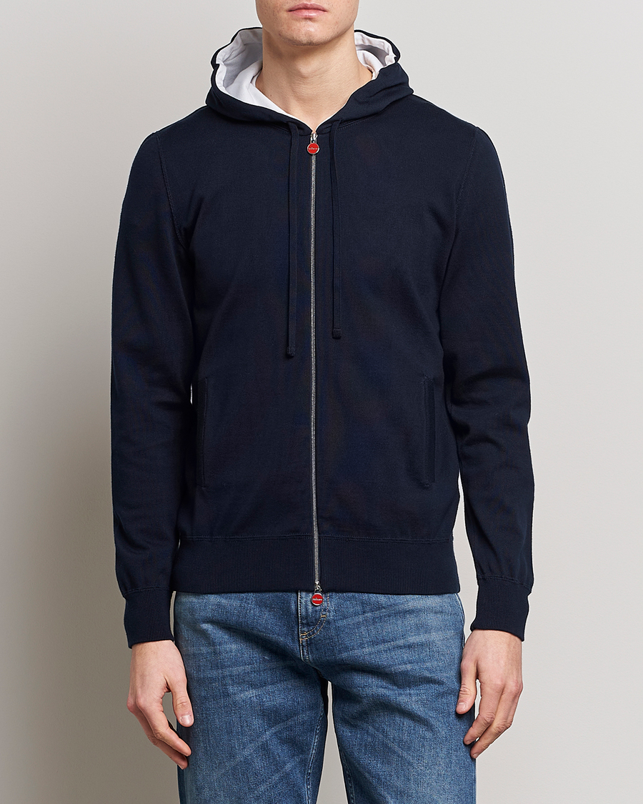 Herren | Pullover | Kiton | Hooded Zip Sweater Navy