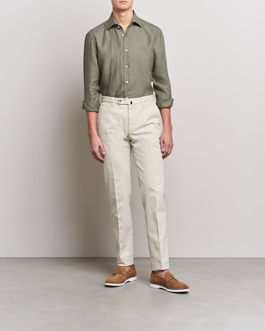 Herren | Hemden | Kiton | Linen Sport Shirt Olive