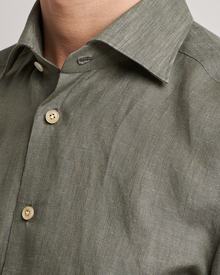 Herren | Hemden | Kiton | Linen Sport Shirt Olive