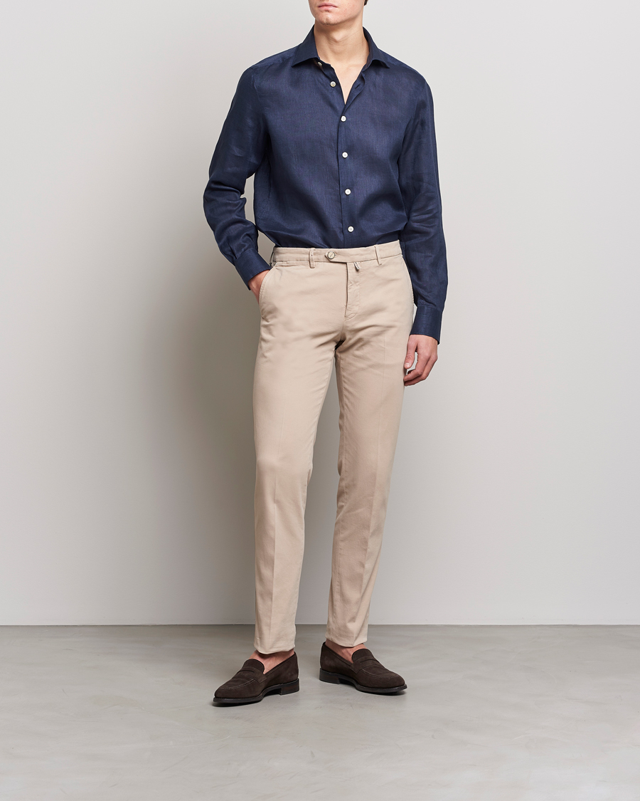 Herren | Hemden | Kiton | Linen Sport Shirt Navy