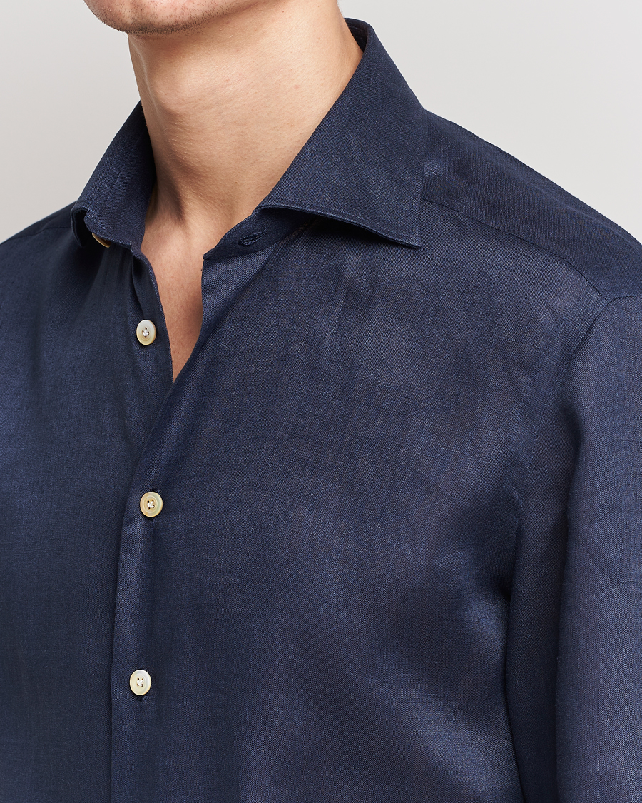 Herren | Hemden | Kiton | Linen Sport Shirt Navy