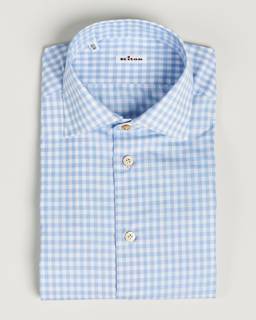 Herren | Hemden | Kiton | Slim Fit Checked Dress Shirt Light Blue