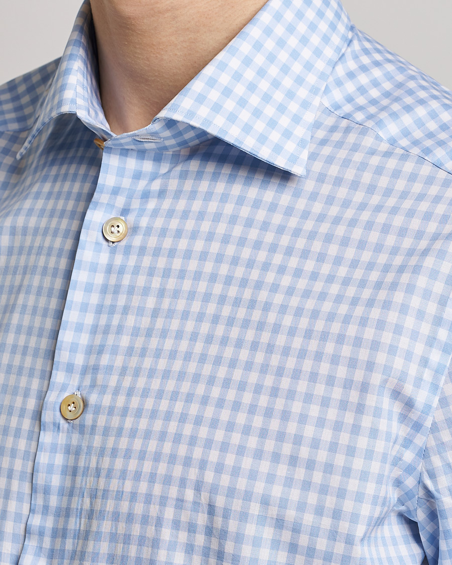 Herren | Hemden | Kiton | Slim Fit Checked Dress Shirt Light Blue