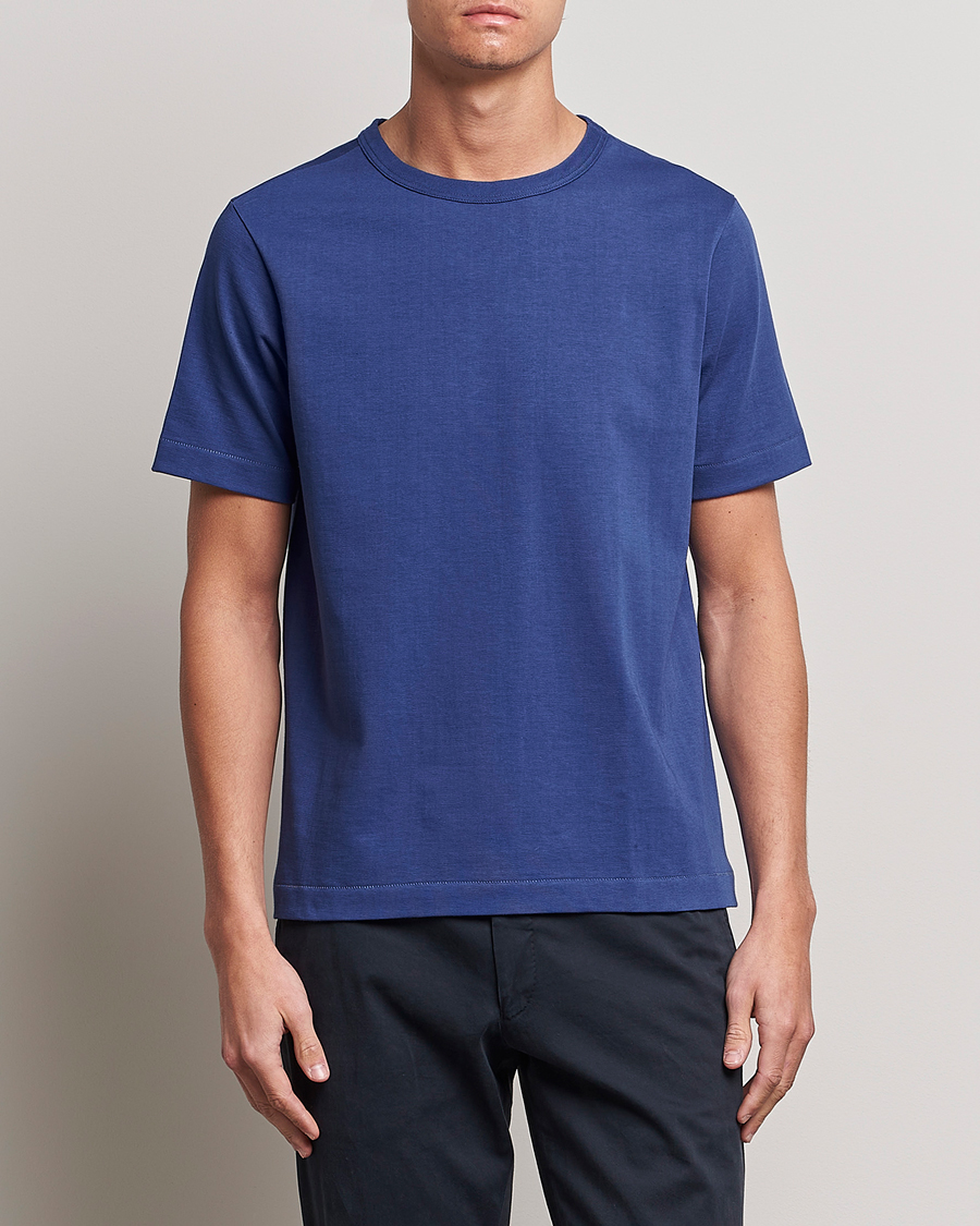 Herren | T-Shirts | Merz b. Schwanen | Relaxed Loopwheeled Sturdy T-Shirt Pacific Blue