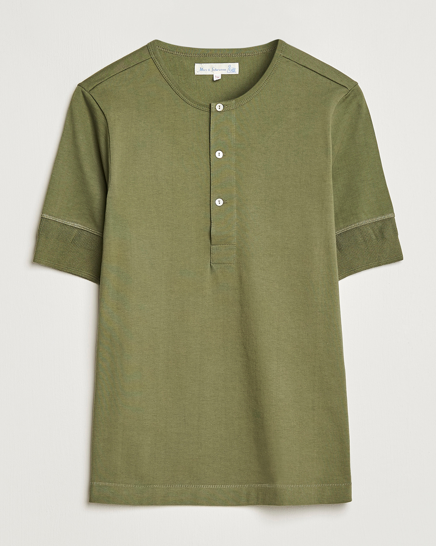 Herren | T-Shirts | Merz b. Schwanen | Short Sleeve Organic Cotton Henley Army