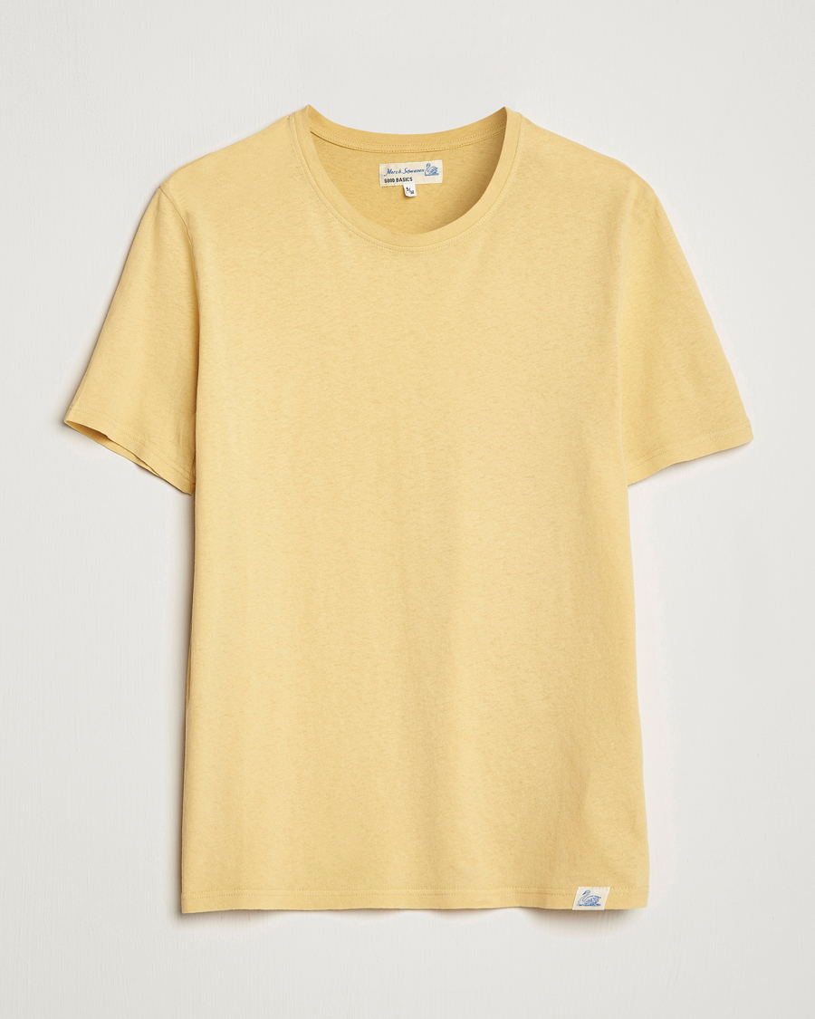 Herren | T-Shirts | Merz b. Schwanen | Organic Cotton Washed Crew Neck T-Shirt Yellow