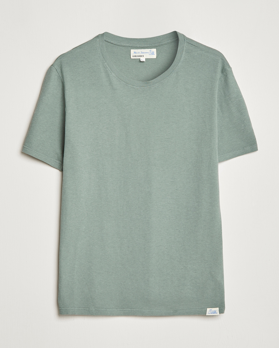 Herren | T-Shirts | Merz b. Schwanen | Organic Cotton Washed Crew Neck T-Shirt Green Stone