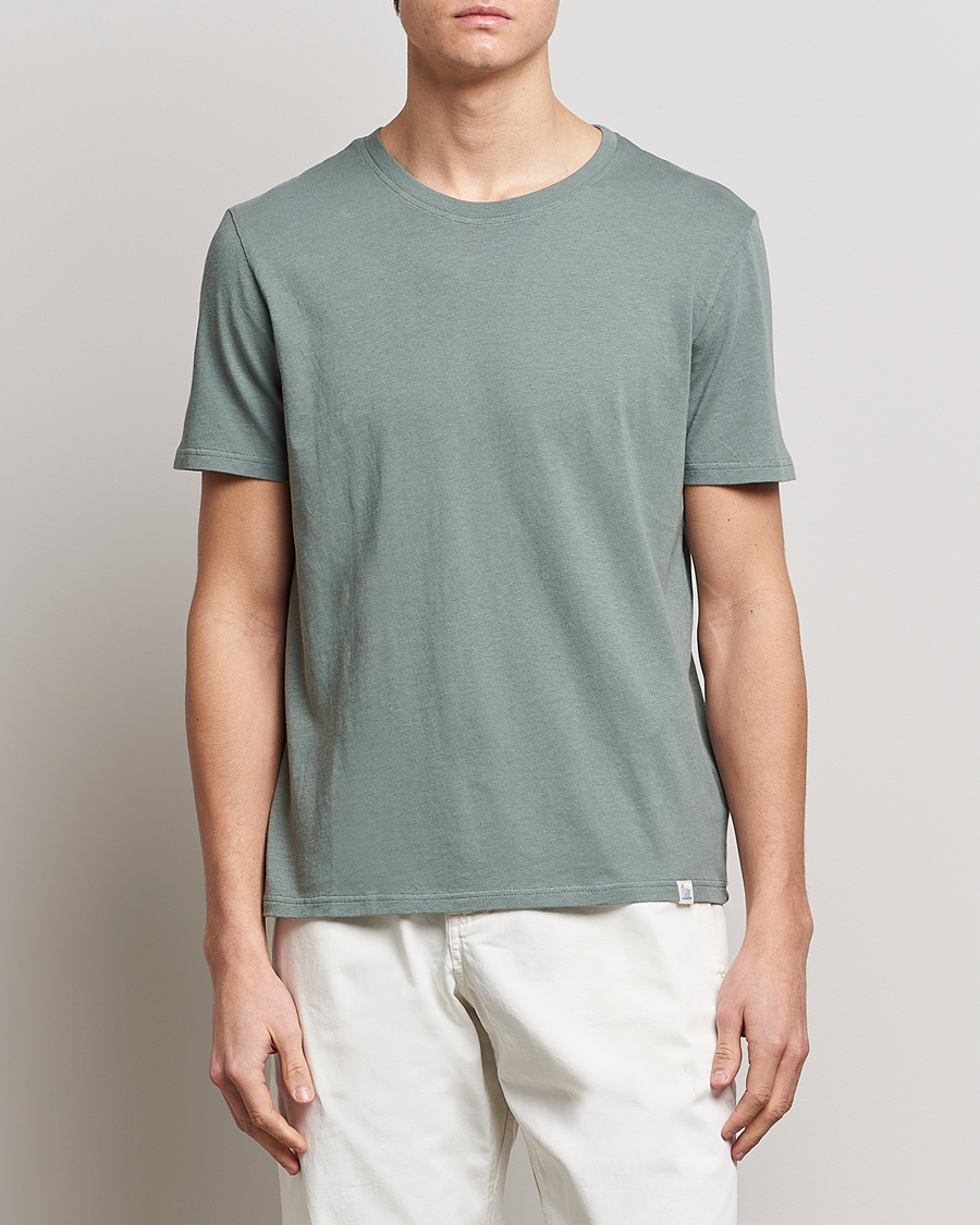 Herren | T-Shirts | Merz b. Schwanen | Organic Cotton Washed Crew Neck T-Shirt Green Stone