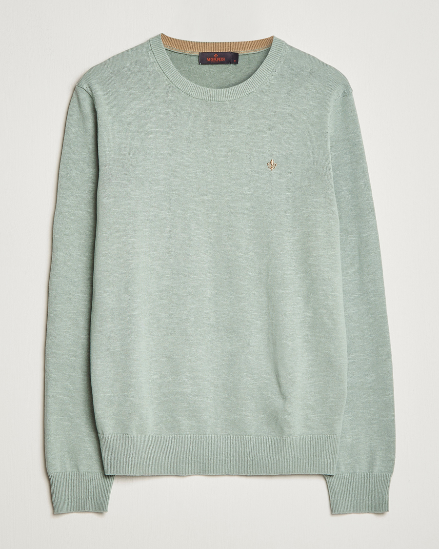 Herren | Pullover | Morris | Harold Cotton/Linen Summer Crew Neck Mint Green