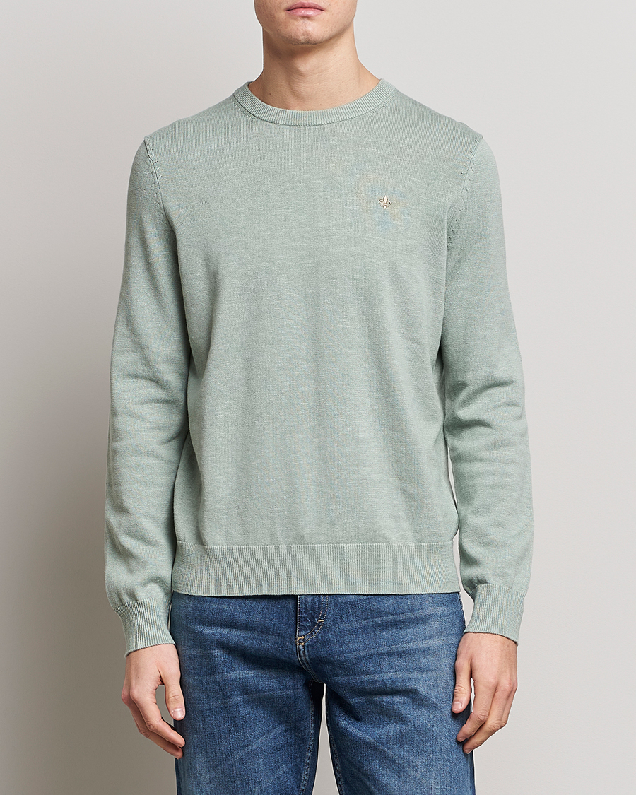 Herren | Pullover | Morris | Harold Cotton/Linen Summer Crew Neck Mint Green