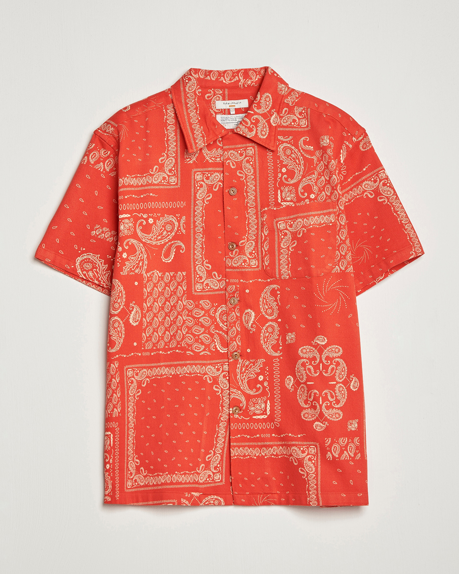 Herren | Hemden | Nudie Jeans | Aron Printed Short Sleeve Shirt Red