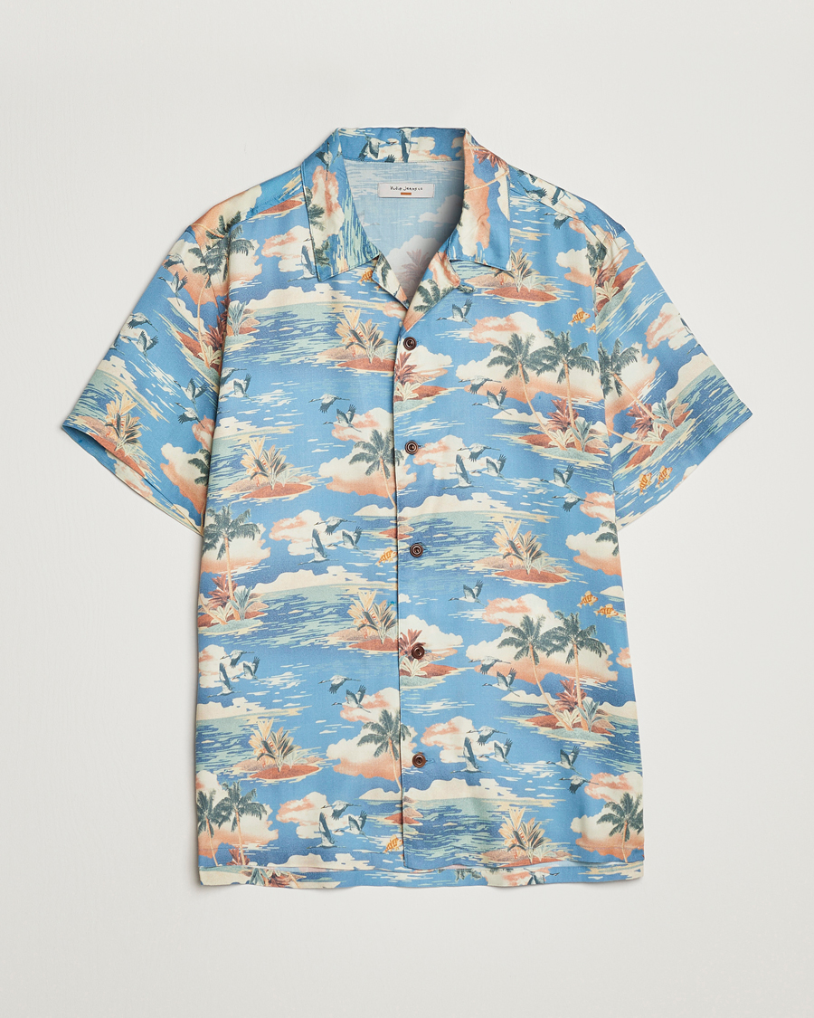 Herren | Hemden | Nudie Jeans | Arvid Printed Short Sleeve Shirt Hawaii Azure