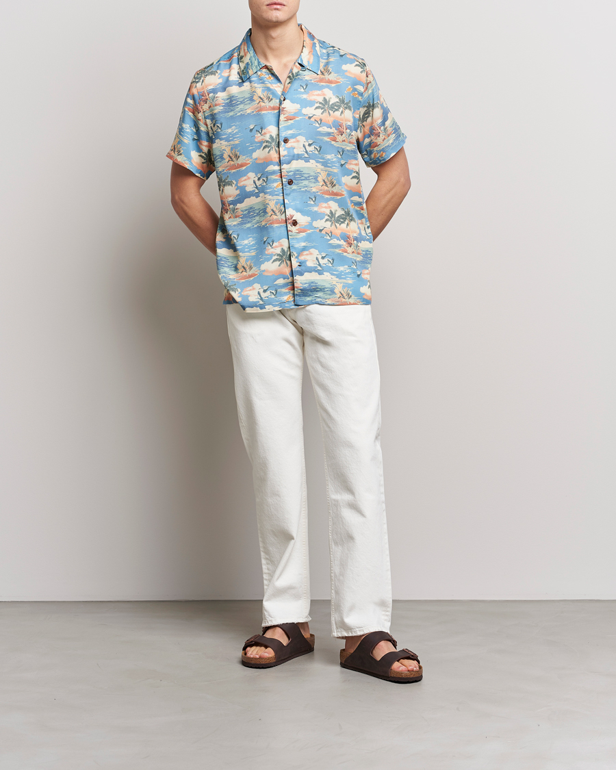 Herren | Hemden | Nudie Jeans | Arvid Printed Short Sleeve Shirt Hawaii Azure