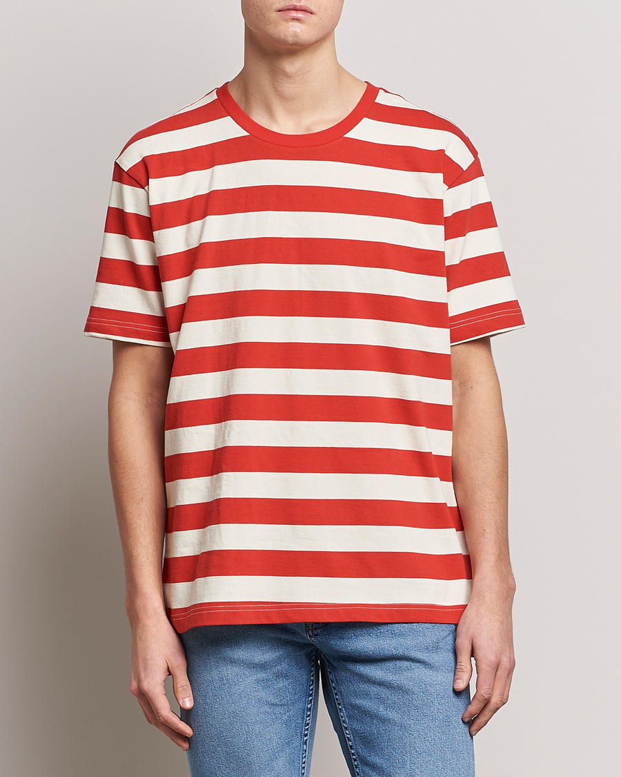 Herren | T-Shirts | Nudie Jeans | Uno Blockstripe Crew Neck T-Shirt Off White/Red