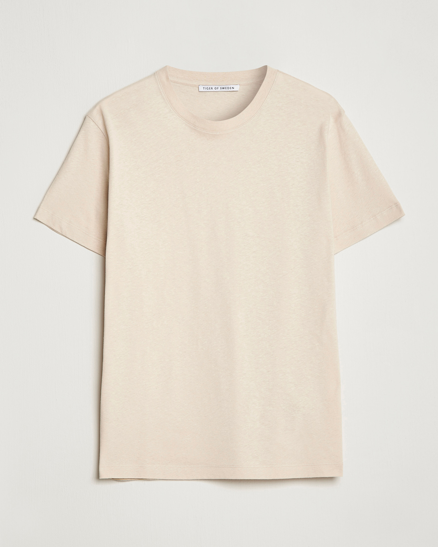 Herren | T-Shirts | Tiger of Sweden | Dillan Linen Cotton T-Shirt Cream Sand