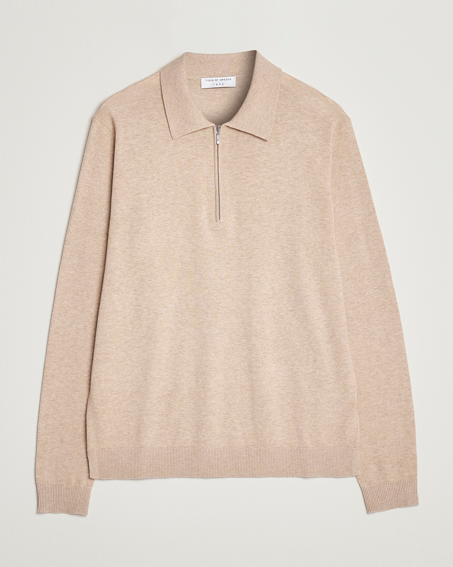 Herren | Pullover | Tiger of Sweden | Orbit Merino Wool Half Zip Beige Melange