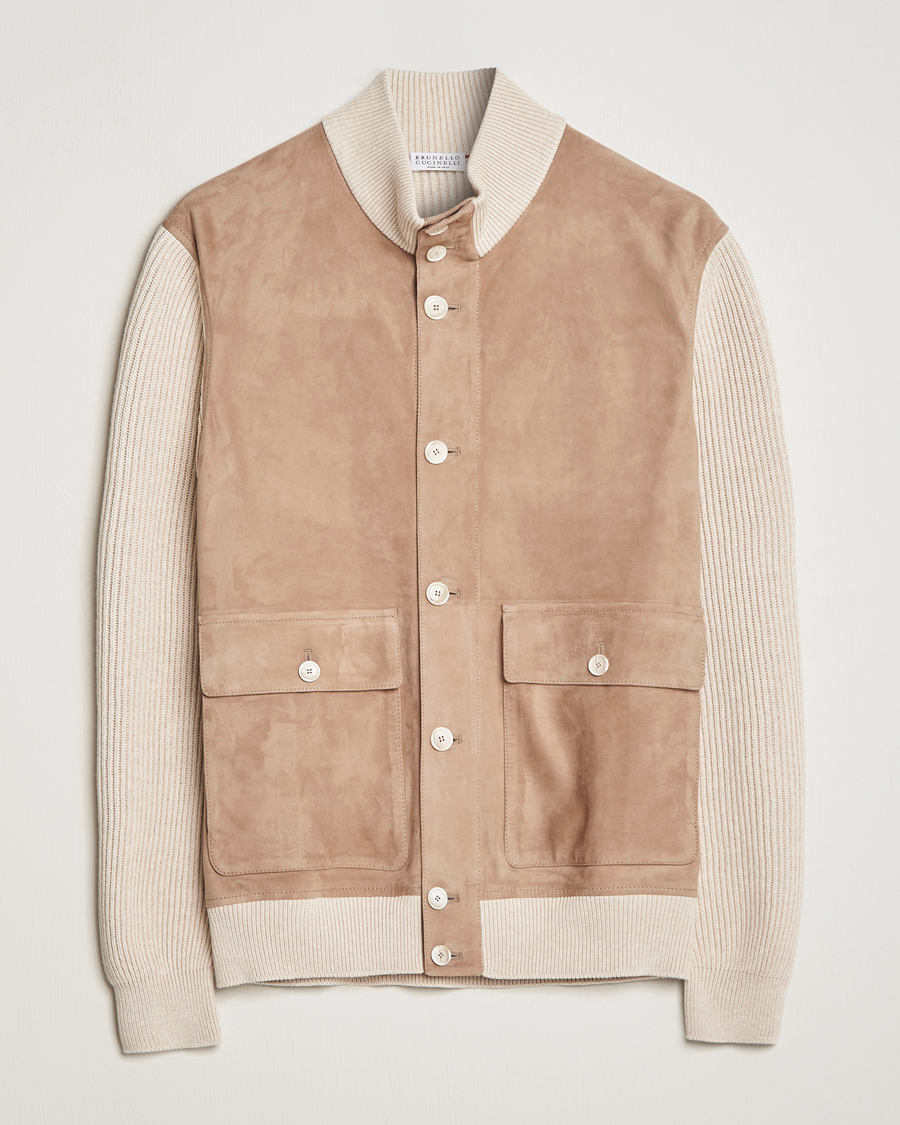 Herren | Jacken | Brunello Cucinelli | Suede Knit Bomber Jacket Beige Suede