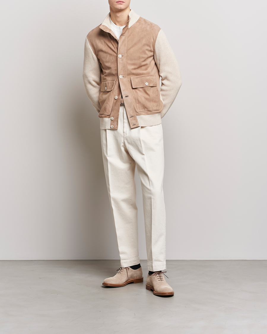 Herren | Jacken | Brunello Cucinelli | Suede Knit Bomber Jacket Beige Suede