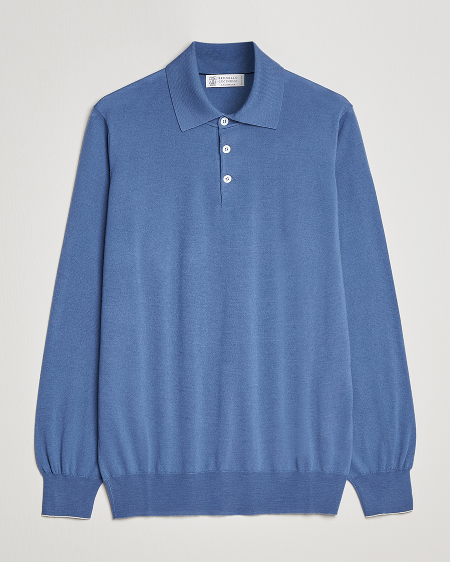 Herren | Pullover | Brunello Cucinelli | Cashmere/Wool Knitted Polo Oxford Blue
