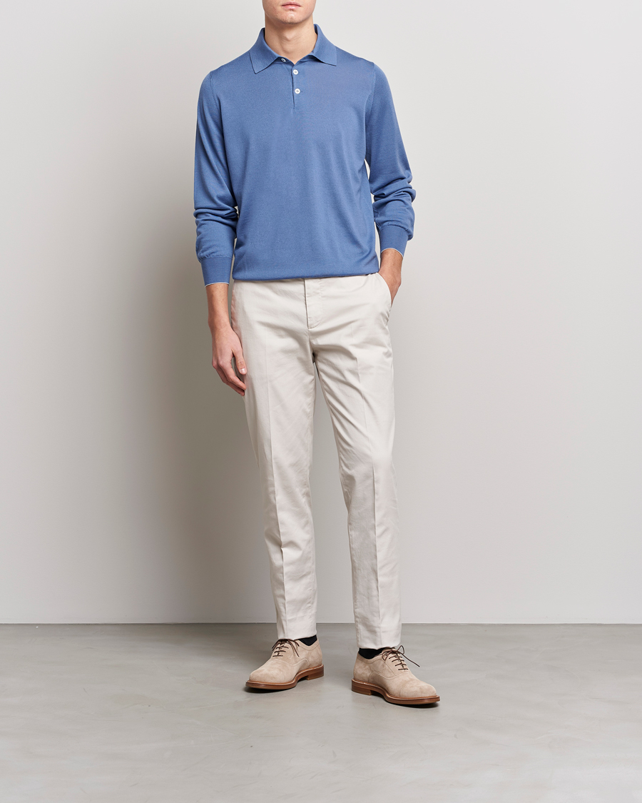 Herren | Pullover | Brunello Cucinelli | Cashmere/Wool Knitted Polo Oxford Blue