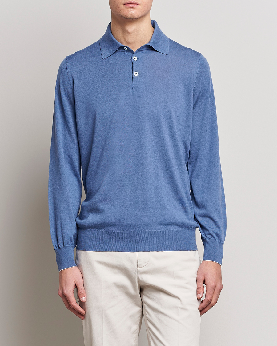 Herren | Pullover | Brunello Cucinelli | Cashmere/Wool Knitted Polo Oxford Blue