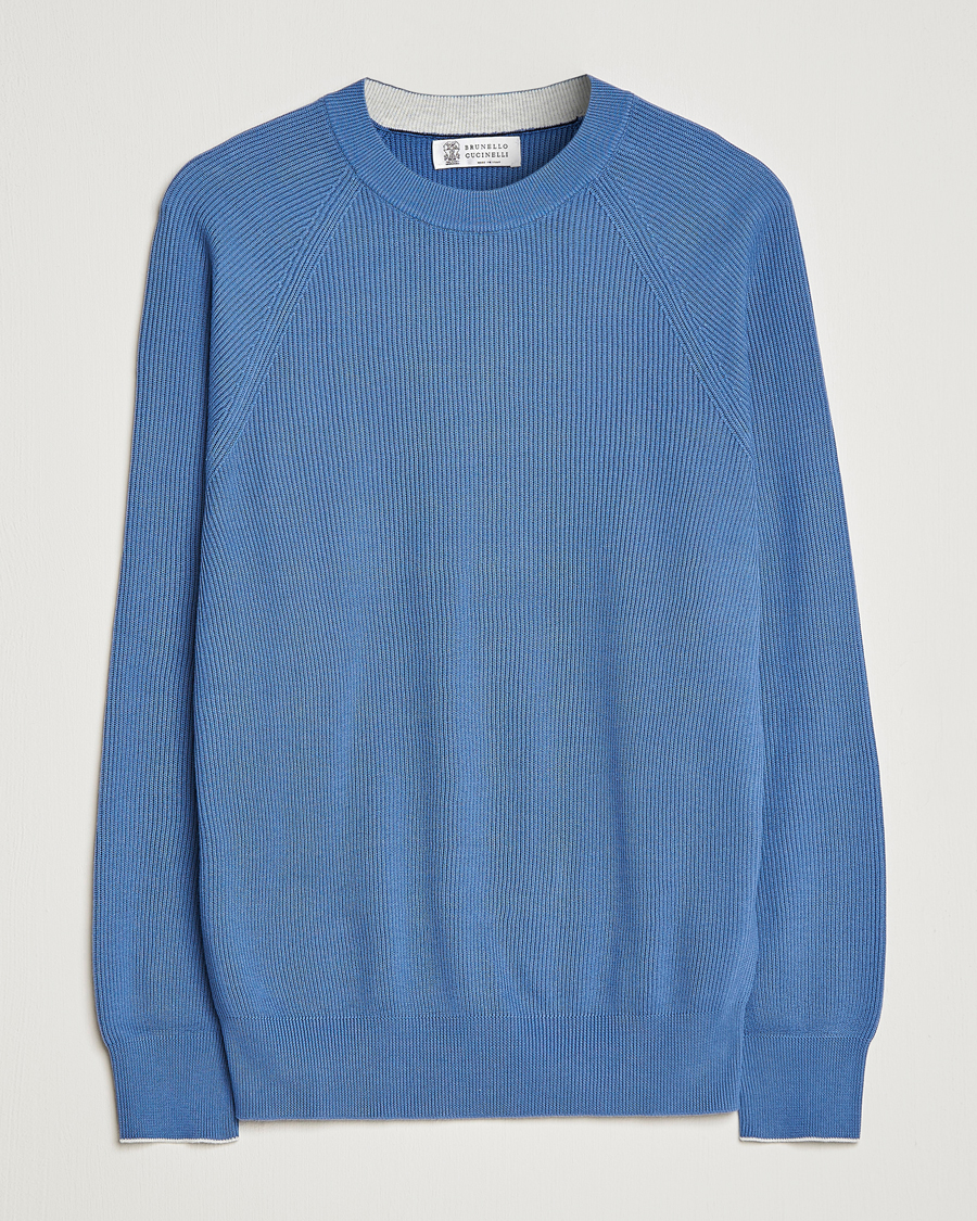 Herren | Pullover | Brunello Cucinelli | Rib Stitch Crew Neck Sweater Oxford Blue
