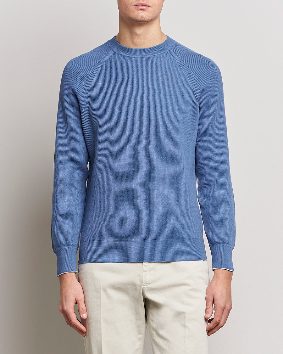 Herren | Pullover | Brunello Cucinelli | Rib Stitch Crew Neck Sweater Oxford Blue