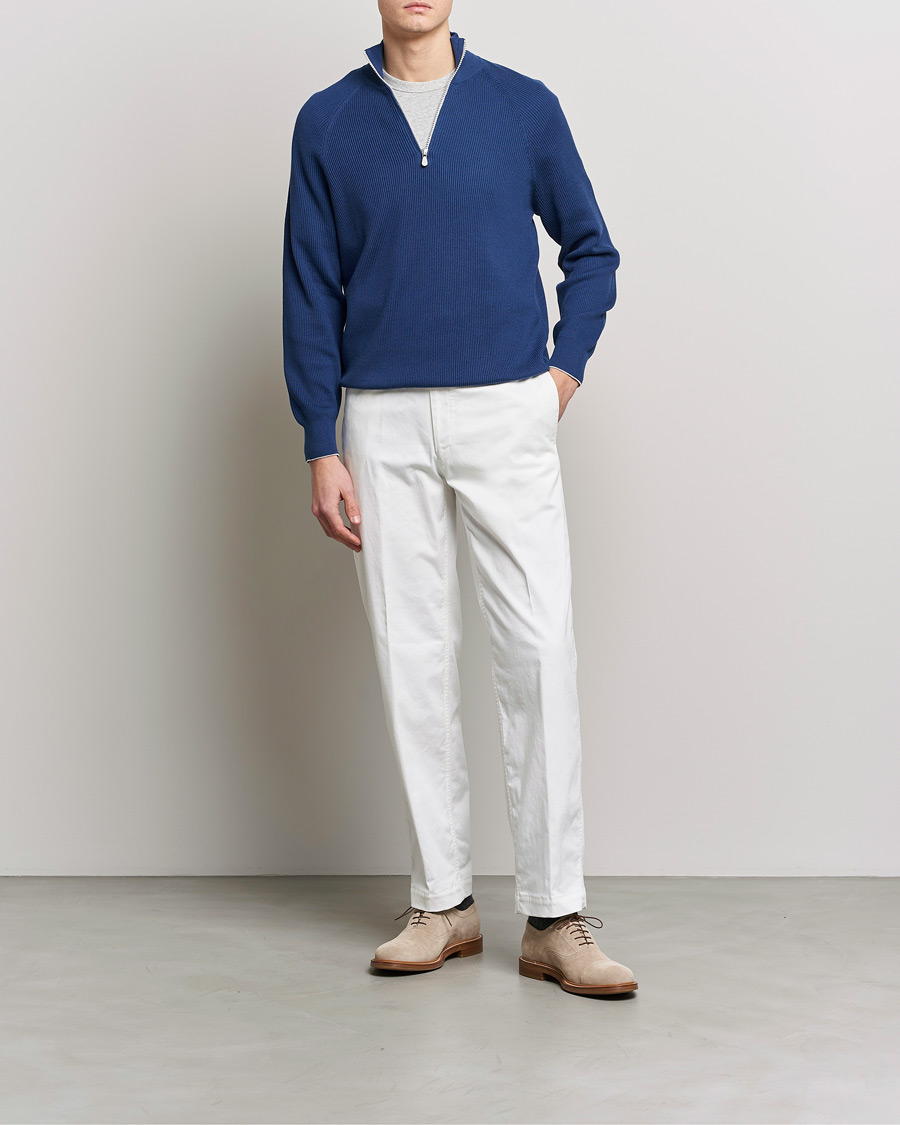 Herren | Pullover | Brunello Cucinelli | Rib Stitch Half Zip Ocean Blue