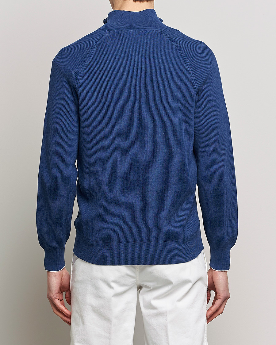Herren | Pullover | Brunello Cucinelli | Rib Stitch Half Zip Ocean Blue