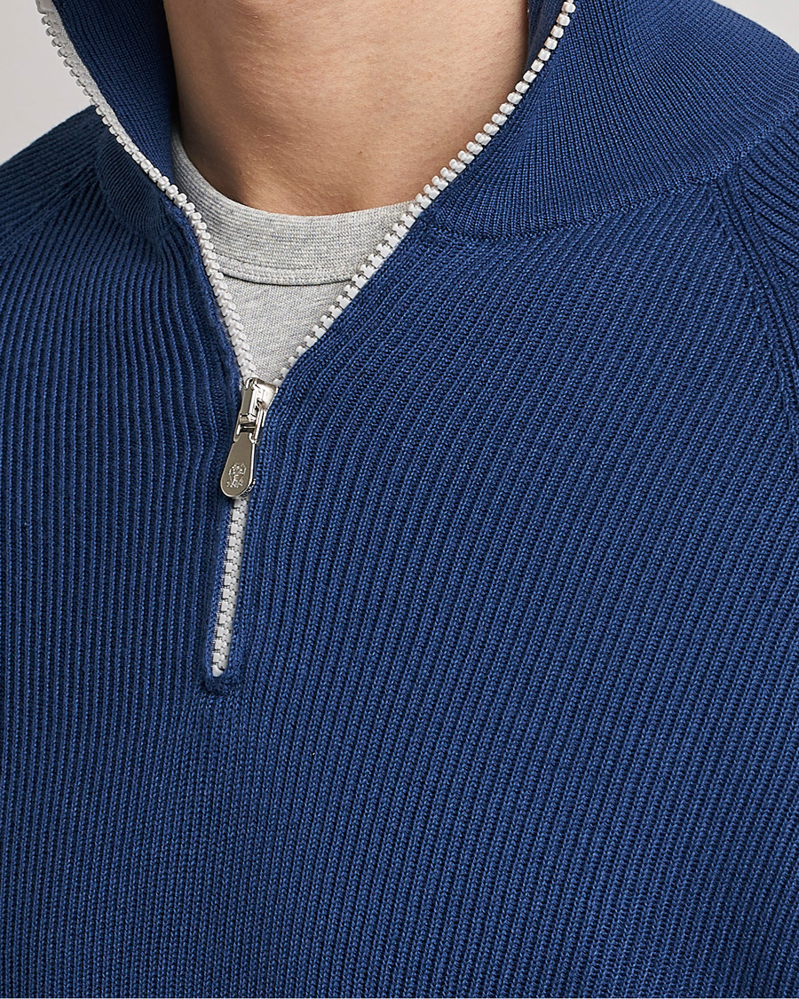 Herren | Pullover | Brunello Cucinelli | Rib Stitch Half Zip Ocean Blue