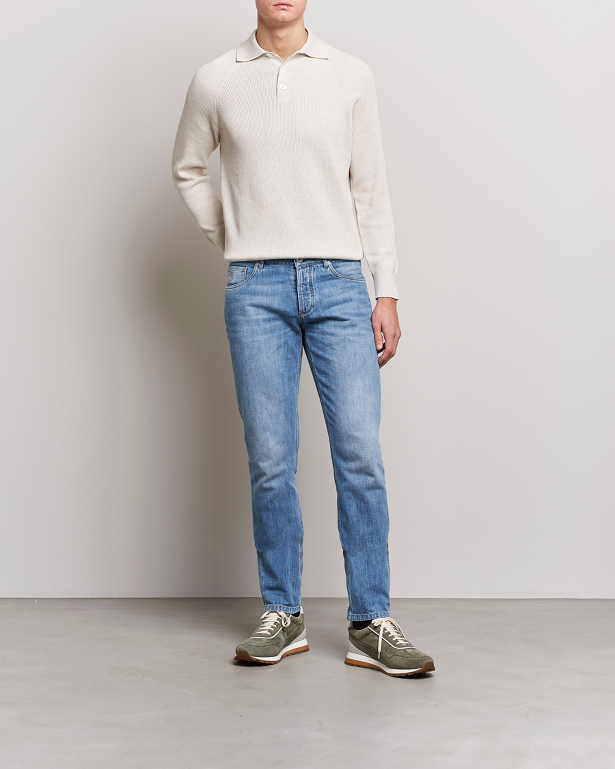 Herren | Pullover | Brunello Cucinelli | Rib Stitch Knitted Polo Light Beige