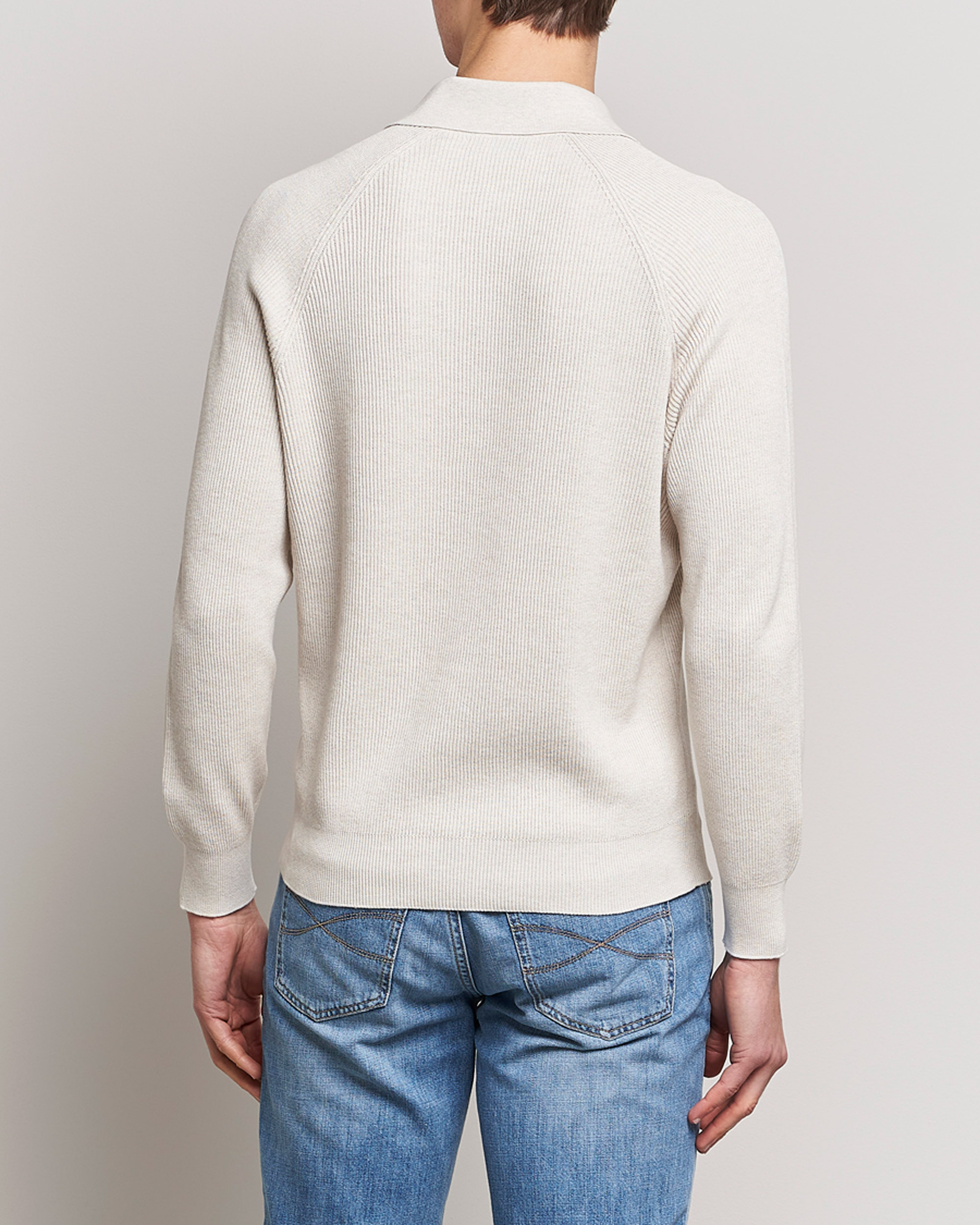 Herren | Pullover | Brunello Cucinelli | Rib Stitch Knitted Polo Light Beige