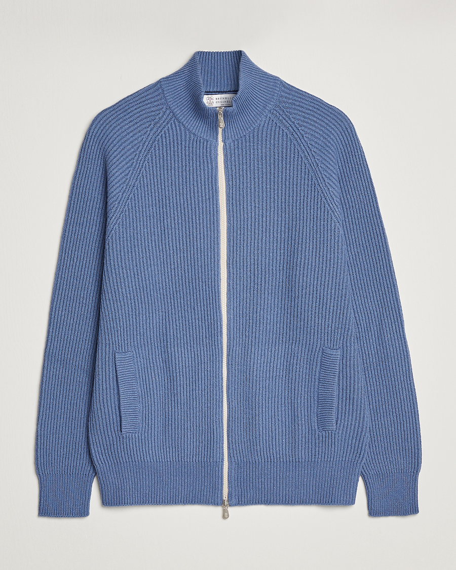 Herren | Pullover | Brunello Cucinelli | Heavy Zip Sweater Oxford Blue