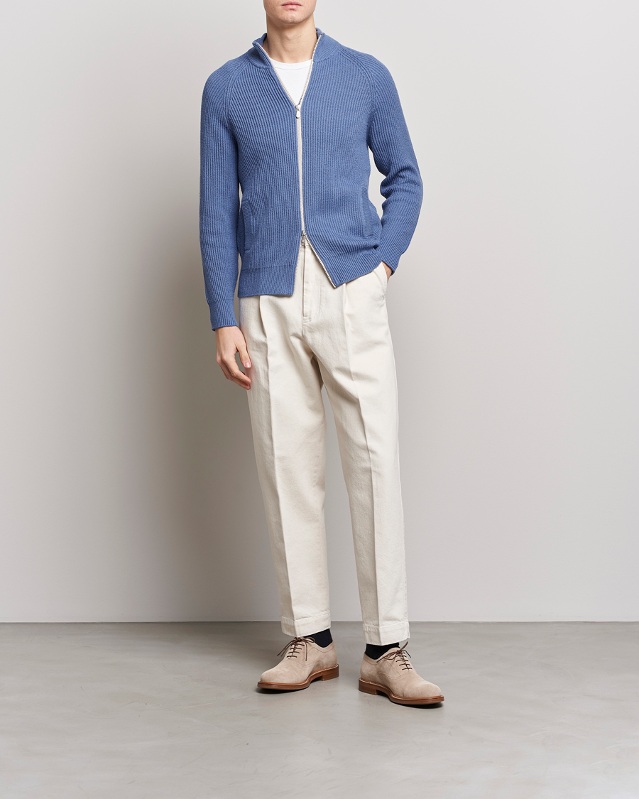 Herren | Pullover | Brunello Cucinelli | Heavy Zip Sweater Oxford Blue
