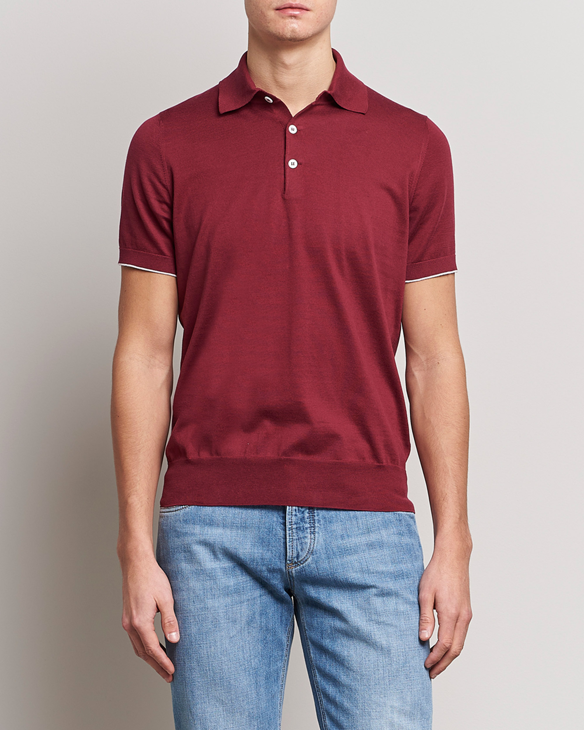 Herren | Poloshirts | Brunello Cucinelli | Short Sleeve Knitted Polo Burgundy