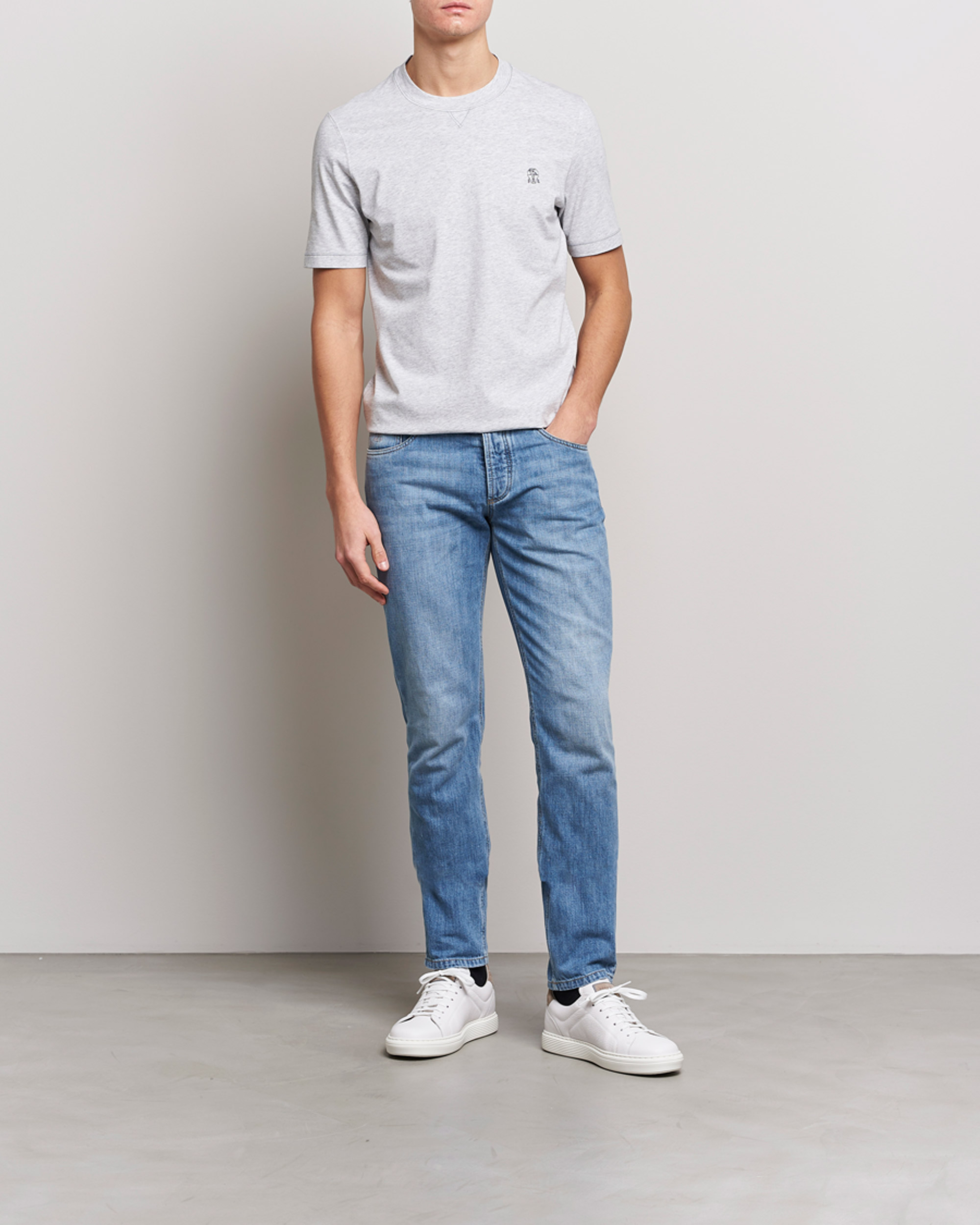 Herren | T-Shirts | Brunello Cucinelli | Short Sleeve Logo T-shirt Light Grey