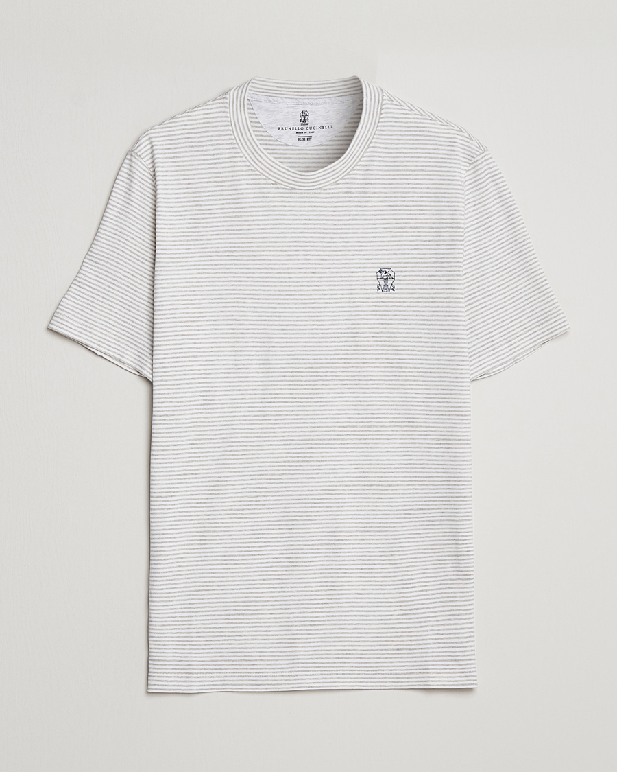 Herren | T-Shirts | Brunello Cucinelli | Short Sleeve Striped T-Shirt Light Grey