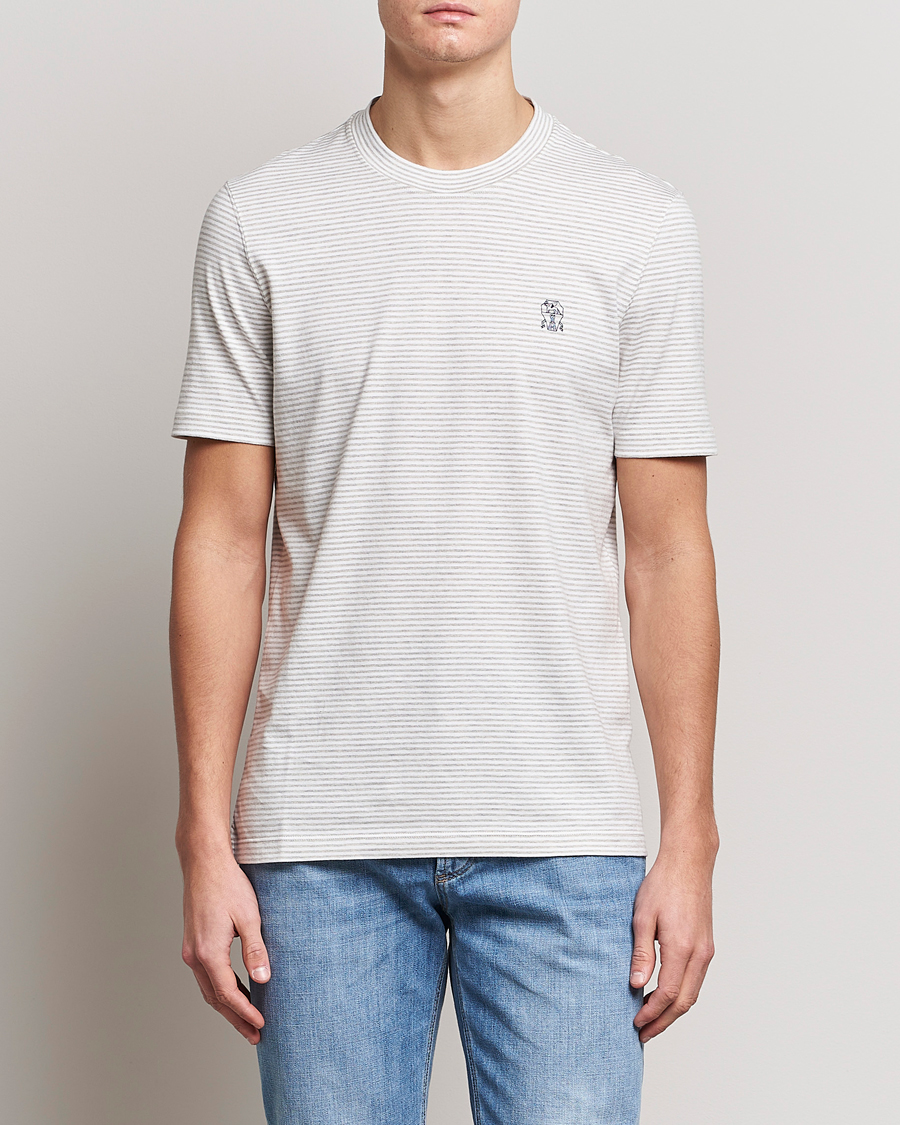 Herren | T-Shirts | Brunello Cucinelli | Short Sleeve Striped T-Shirt Light Grey
