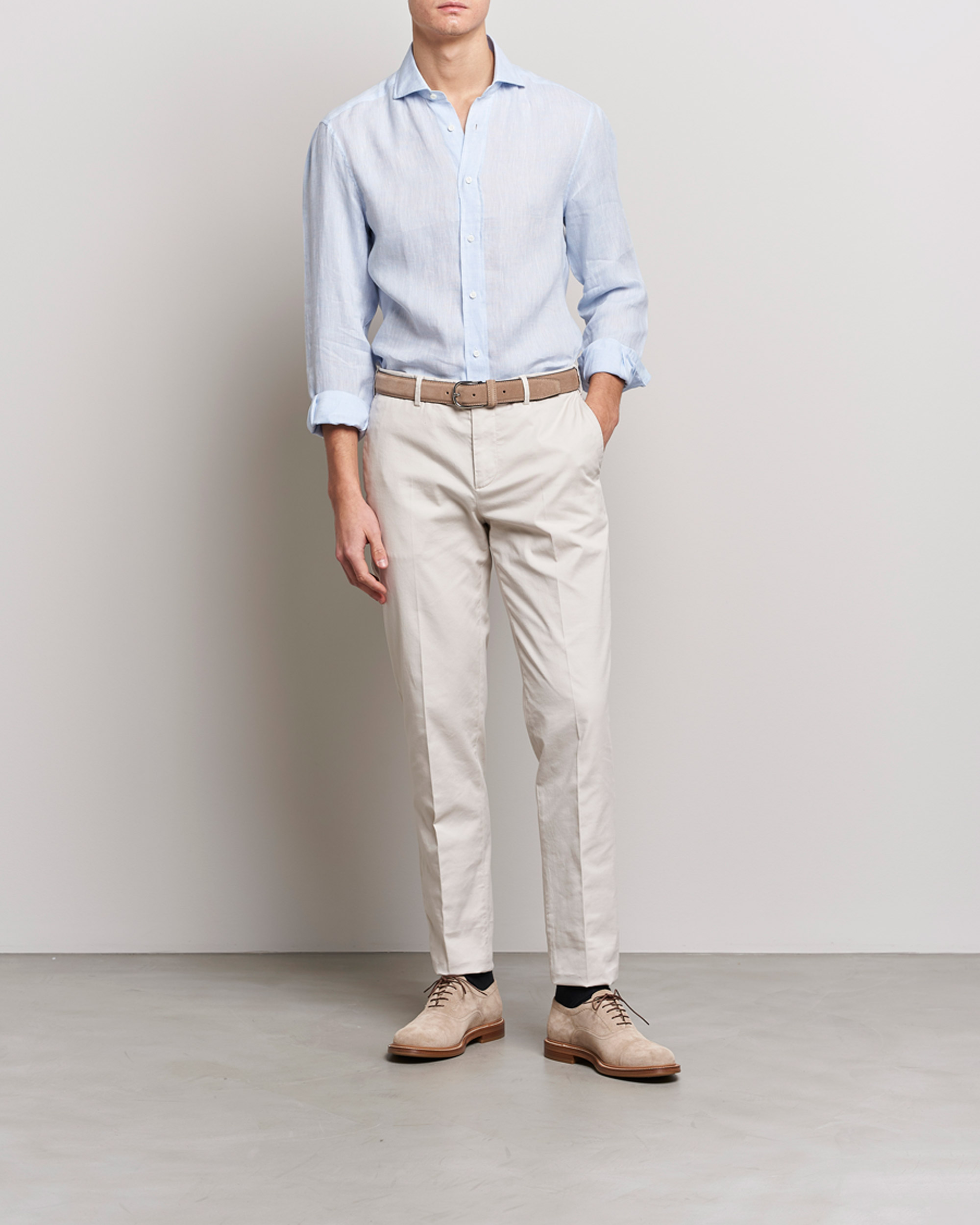 Herren | Hemden | Brunello Cucinelli | Slim Fit Linen Sport Shirt Light Blue