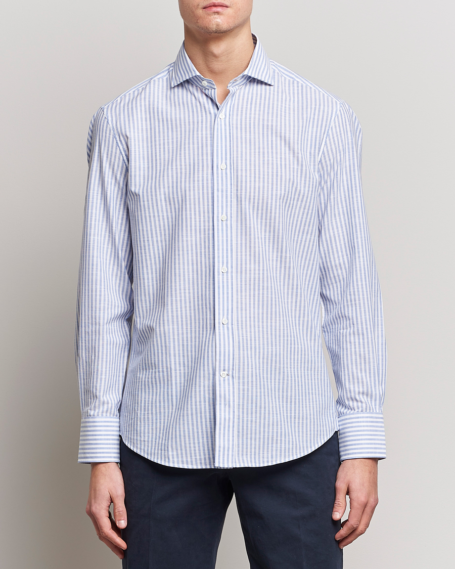 Herren | Hemden | Brunello Cucinelli | Slim Fit Linen Striped Shirt Light Blue
