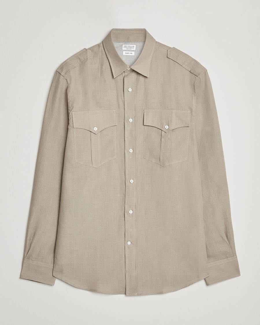 Herren | Hemden | Brunello Cucinelli | Linen Canapa Safari Shirt Olive