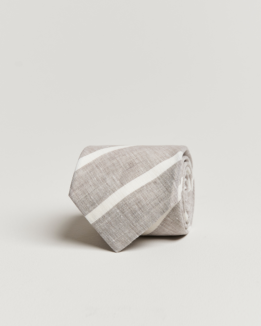 Herren | Brunello Cucinelli Striped Linen Tie Beige/White | Brunello Cucinelli | Striped Linen Tie Beige/White