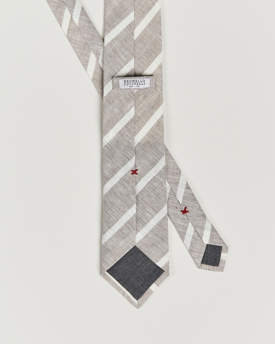 Herren | Brunello Cucinelli Striped Linen Tie Beige/White | Brunello Cucinelli | Striped Linen Tie Beige/White