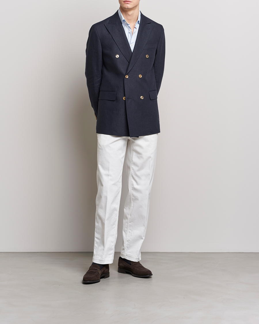 Herren | Sakkos | Oscar Jacobson | Farris Double Breasted Linen Blazer Navy