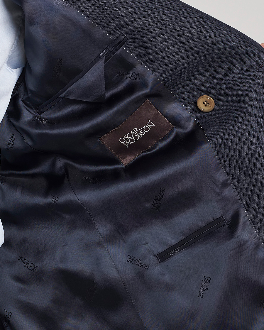 Herren | Sakkos | Oscar Jacobson | Farris Double Breasted Linen Blazer Navy